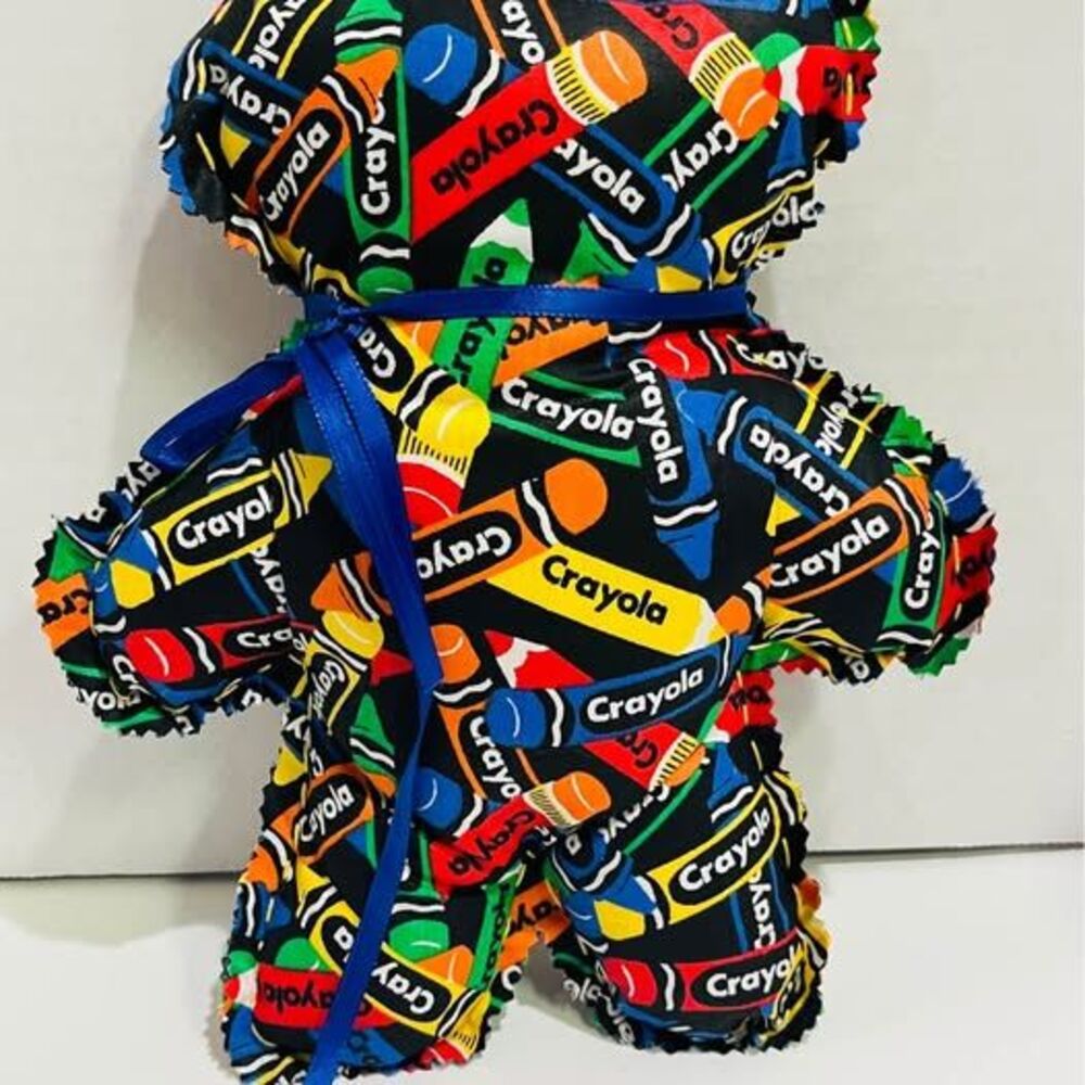 Handmade Crayola-Themed Plush Teddy Bear Approx 10” Tall TEACHER GIFT TOO